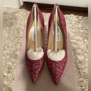 New Jimmy Choo Agnes 85mm Glittered Heels Dragon Fruit Size EU 37.5